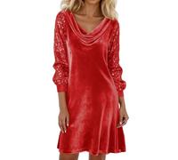 OBASDFD Abito da sera aderente elegante a maniche lunghe con paillettes casual, Rosso, M