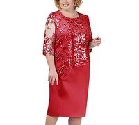 OBASDFD Abito da sera da cocktail corto con paillettes, da donna, midi e per feste, Rosso, XXL