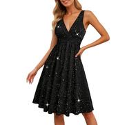 OBASDFD Abito da sera elegante con scollo a V, elegante, taglie forti, Nero , 3XL