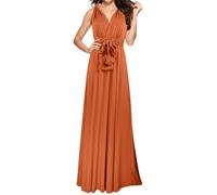 OBASDFD Abito da sera lungo da donna, elegante, convertibile, per damigelle d'onore, matrimoni, feste, abbigliamento casual, leggero, Rosso, L