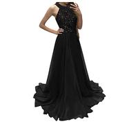 OBASDFD Abito da sera lungo formale, ballo, donna, sposo, chiffon, plischte, Nero , M