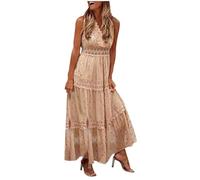 OBASDFD Abito da sposa profondo da donna, in pizzo, da sera, banchetto, moda, Beige, 3XL