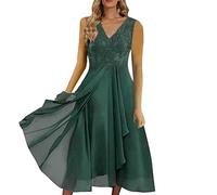 OBASDFD Abito estivo da donna 2026 chiffon scollo a V splicing pizzo cavo femminile lungo damigella d'onore casual allentato, Verde, M
