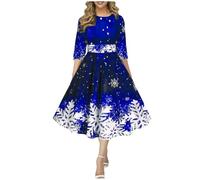 OBASDFD Abito lungo con stampa di fiocchi di neve di Natale retrò con girocollo e mezze maniche, Blu, 3XL