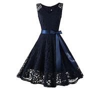 OBASDFD Abito lungo da donna, senza maniche, formale, per matrimonio, damigella d'onore, in pizzo, Blu, L
