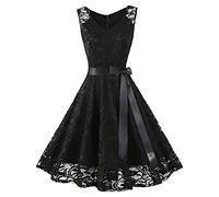 OBASDFD Abito lungo da donna, senza maniche, formale, per matrimonio, damigella d'onore, in pizzo, Nero , L