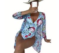 OBASDFD Bikini 2Pack Stampa Floreale Costume Intero Bikini Donna Profondo Scollo A V Costume da Bagno Senza Schienale Kimono Summer Beach Costumi da Bagno Costumi da Bagno(2,M)