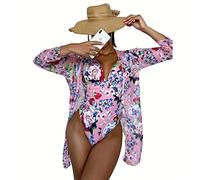 OBASDFD Bikini 2Pack Stampa Floreale Costume Intero Bikini Donna Profondo Scollo A V Costume da Bagno Senza Schienale Kimono Summer Beach Costumi da Bagno Costumi da Bagno(3,M)