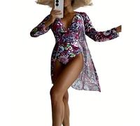 OBASDFD Bikini 2Pack Stampa Floreale Costume Intero Bikini Donna Profondo Scollo A V Costume da Bagno Senza Schienale Kimono Summer Beach Costumi da Bagno Costumi da Bagno(8,L)