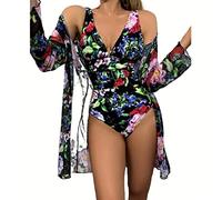 OBASDFD Bikini 2Pack Stampa Floreale Costume Intero Bikini Donna Profondo Scollo A V Costume da Bagno Senza Schienale Kimono Summer Beach Costumi da Bagno Costumi da Bagno(7,XL)
