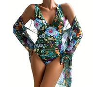OBASDFD Bikini 2Pack Stampa Floreale Costume Intero Bikini Donna Profondo Scollo A V Costume da Bagno Senza Schienale Kimono Summer Beach Costumi da Bagno Costumi da Bagno(4,M)