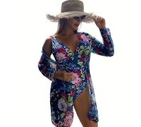 OBASDFD Bikini 2Pack Stampa Floreale Costume Intero Bikini Donna Profondo Scollo A V Costume da Bagno Senza Schienale Kimono Summer Beach Costumi da Bagno Costumi da Bagno(9,XL)