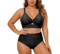 OBASDFD Bikini A Due Pezzi Taglie Forti con Slip A Taglio Alto Che Sostengono La Parte Superiore Ferretto, Blu, L(Black,XL)