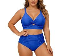 OBASDFD Bikini A Due Pezzi Taglie Forti con Slip A Taglio Alto Che Sostengono La Parte Superiore Ferretto, Blu, 4XL(Blue,XL)