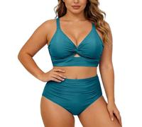 OBASDFD Bikini A Due Pezzi Taglie Forti con Slip A Taglio Alto Che Sostengono La Parte Superiore Ferretto, Blu, L(LightBlue,L)