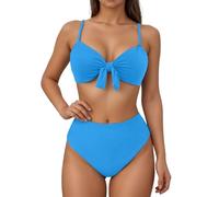 OBASDFD Bikini Costume da Bagno Donna Tankini Set A Due Pezzi con Scollo A V E A Vita Alta for Piscina sulla Spiaggia, Rosso Vino, XXL(Blue,L)