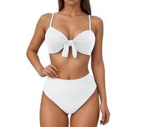 OBASDFD Bikini Costume da Bagno Donna Tankini Set in Due Pezzi con Scollo A V E A Vita Alta for Piscina sulla Spiaggia, Bianco, L(White,XL)