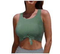 OBASDFD Bikini da Donna Costume Bagno Top con Cut-out E Nodo sul Davanti Scollo Alto Canotta Corta, Verde Menta, XXL(Army Green,S)