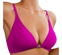 OBASDFD Bra Without Underwire Bra with Front Closure for Women, Deep Neckline, V-Neck, Padded Bralette, Seamless, Comfortable Bras with Support, Dark Purple, L(Dark Purple,L)