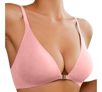 OBASDFD Bra Without Underwire Bra with Front Closure for Women, Deep Neckline, V-Neck, Padded Bralette, Seamless, Comfortable Bras with Support, Dark Purple, L(Pink,L)
