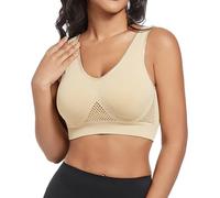 OBASDFD Bra Women's Underwired with Front Side Buckle Lace Edge Without Steel Ring Movement Seamless Gathering Adjustment Yoga Sleep Large, Beige, 6XL(Black,XXL)