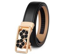 OBASDFD Cintura A Cricchetto Da Donna, Regolabile In Pelle Di Vacchetta Con Fibbia Automatica In Lega Motivo Floreale(Black,105CM/41.3'')