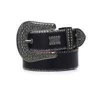 OBASDFD Cintura Borchiata For Uomo E Donna - Diamante Scintillante, Fibbia In Metallo Con Strass, Fascia In Vita In Pelle Punk Western(105cm/waist:35")