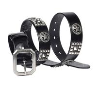 OBASDFD Cintura Borchiata - Pentagramma A Stella Con Borchie In Metallo, Punk Rock Gotico, Rivetto A Piramide Luminoso In Disposizione Di Perline Quadrate For Donna E Uomo(Black,110cm/waist:37")