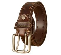 OBASDFD Cintura Casual For Jeans A Doppio Ardiglione, Con Occhielli, Vera Pelle Pieno Fiore, Punto Fibbia Resistente(Coffee,115cm/waist:39")