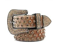 OBASDFD Cintura Con Strass For Uomo E Donna, Da Cowboy, Punk, Cinture Western, Firmate For Jeans(Brown B,120CM/47.3'')