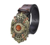 OBASDFD Cintura Da Donna In Stile Western Con Incisione Floreale - Pelle Pieno Fiore Goffrata, Fibbia In Filigrana Strass E Pietre Preziose(115cm/45)