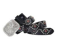 OBASDFD Cintura Da Uomo Con Borchie Di Strass, Rivetto Punk In Metallo, Intarsio Pietre Preziose, Fibbia Cava A Forma Fiore, Cinturino In Vera Pelle Largo 38 Mm(Black,115cm/waist:38"~40")