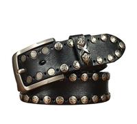 OBASDFD Cintura Da Uomo In Pelle Con Borchie, Stile Biker Rivetti Rotondi E Fibbia Ad Ardiglione In Lega Metallica, Casual(Black,120CM/47.3'')