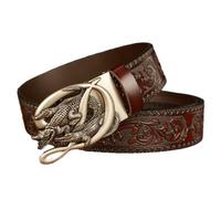 OBASDFD Cintura Da Uomo In Pelle Con Cricchetto, Stile Western Con Stampa Floreale, Fibbia Automatica Regolabile In Coccodrillo Inciso(Brown,115cm/waist:38"~40")