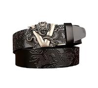 OBASDFD Cintura Da Uomo In Vera Pelle Alla Moda, Fibbia Automatica Con Drago 3D, Larghezza 35 Mm, Stile Casual Elegante Regolabile(Black B,125cm/waist:42"~44")