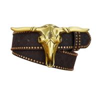 OBASDFD Cintura In Pelle Con Rivetti Alla Moda, Design A Testa Di Toro, Occhiello Inciso, Borchiato In Rilievo, Mucca For Il Tempo Libero(Black,105cm/waist:35")