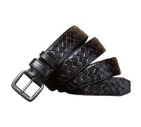OBASDFD Cintura In Vera Pelle Pieno Fiore For Uomo/donna - Cinturino Lavorato In Rilievo Con Motivo A Quadri Intrecciati A Rombi, Larghezza 3, Cm, Spessore 4 Mm(Coffee,125cm/49)