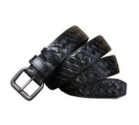 OBASDFD Cintura In Vera Pelle Pieno Fiore For Uomo/donna - Cinturino Lavorato In Rilievo Con Motivo A Quadri Intrecciati A Rombi, Larghezza 3, Cm, Spessore 4 Mm(Black,100cm/39)