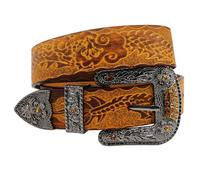 OBASDFD Cintura Western Vintage Floreale For Donna E Uomo, In Pelle Pieno Fiore, Cinturino Regolabile In Stile Cowboy Con Fibbia In Strass(Yellow,105cm/41)