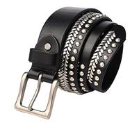 OBASDFD Cinture Borchiate In Metallo Scintillante A Forma Di Grano E Rivetti Rotondi In Pelle Vacchetta For Donna Uomo(Black,110cm/waist:36"~38")