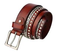 OBASDFD Cinture Borchiate In Metallo Scintillante A Forma Di Grano E Rivetti Rotondi In Pelle Vacchetta For Donna Uomo(Brown,110cm/waist:36"~38")