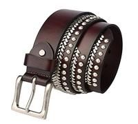 OBASDFD Cinture Borchiate In Metallo Scintillante A Forma Di Grano E Rivetti Rotondi In Pelle Vacchetta For Donna Uomo(Coffee,110cm/waist:36"~38")