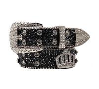 OBASDFD Cinture In Pelle Con Strass For Donna - Cinturino Da Cowboy Borchie Scintillanti, Corona Di Cristallo Western Diamanti Lucidi(Black,125cm/waist:43")