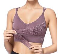 OBASDFD Comfortable Corset Bra for Women Buckle Front Lace Slim Shaping, Black, S(Purple,S)