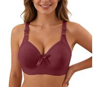 OBASDFD Comfortable Full Coverage Underwired Bra Wide Support Band Triple Back Closure, Black, 20(Wine Red,10)