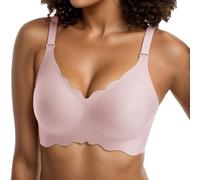 OBASDFD Comfortable Seamless Underwired Bra for Women Plus Size Jelly Design Ruffled Hold Versatile Loungewear for all Seasons, Beige, S(Pink,XXL)