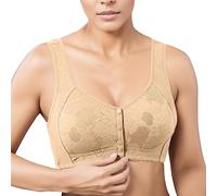 OBASDFD Comfortable Women's Soft Cotton Cup Buckle Front Bra Medium Tall Large Size No Steel Ring Wide Shoulder Strap Tank Top Style, Rose Gold, 20(Beige,10)