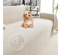 OBASDFD Copridivani Impermeabili Con Frange For Divani Componibili A L, In Ciniglia For Proteggere Gli Animali Domestici(Cream,180 * 420cm/71 * 165in)