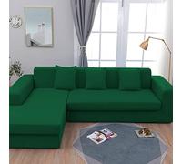 OBASDFD Copridivano a forma di L con bordi elastici, protezione per mobili elasticizzata in tinta unita (verde scuro, 3 posti + 3 posti)