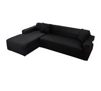 OBASDFD Copridivano Componibile A L Con Chaise Longue, Elasticizzato Antiscivolo(Black,4+2 Seater)